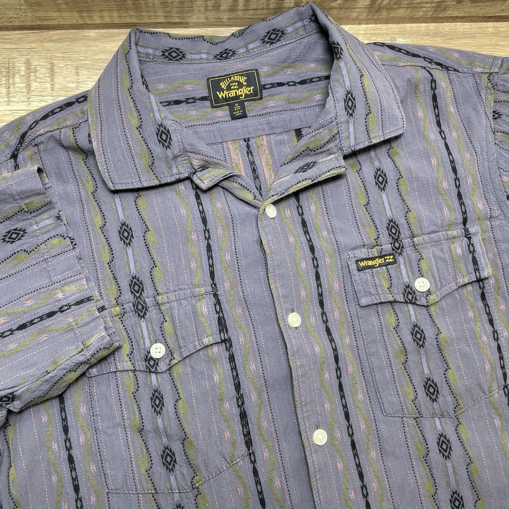 Billabong Wrangler Shirt Mens M Gray Aztec Western Organic Cotton Camp Collar